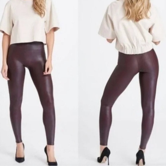 Spanx Faux Leather Leggings Burgundy - Picture 3 of 7
